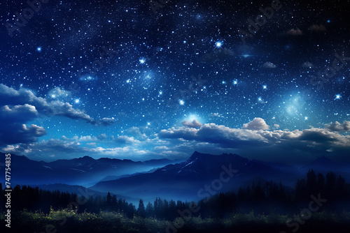 night sky and clouds, Breathtaking Night Sky Filled with Countless Stars, Awe-Inspiring Panorama of the Milky Way Galaxy, A Million Stars Bathe the Landscape in Silver Light, generative ai