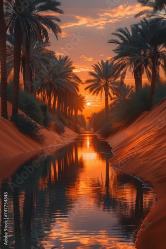**Desert Oasis Sunset Photo 4K