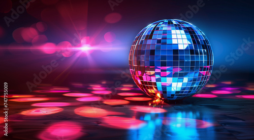 a disco ball on a dark background with glow lights