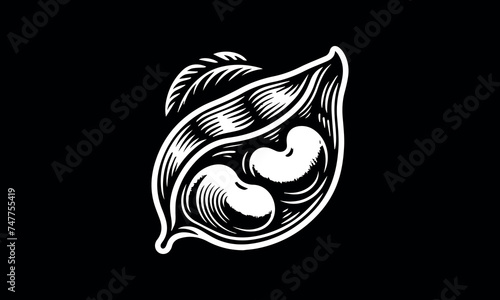 fava bean monochrome fava bean logo black and white sticker of fava bean black and white badge of fava bean black and white patch of fava bean white outlines isolated on black background 