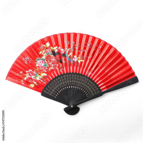 Chinese traditional red fan on transparency background PNG 