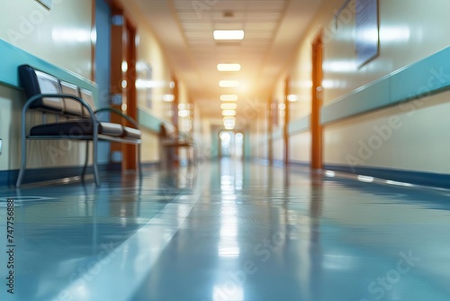 Blurry background of a hospital corridor Focusing on the atmosphere of healthcare facilities and the concept of medical care