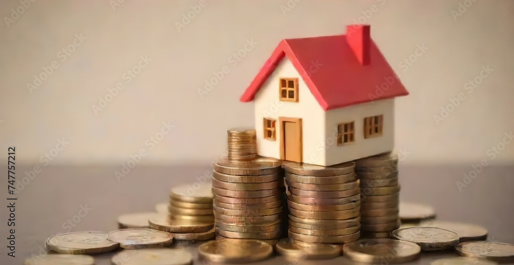 Mini house on stack of coins. Concept of property investment, income , tax, and passive income, Generative Ai
Mini house on stack of coins. Concept of property investment, income , tax, and passive income, Generative Ai