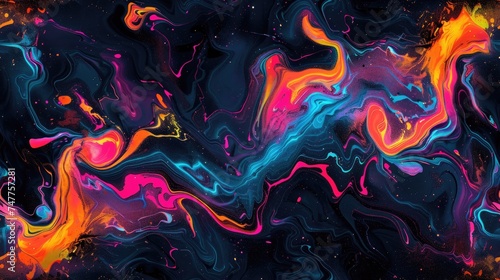 Abstract neon liquid wavy background. Liquid art, marbling texture, digital illustration, neon wallpaper