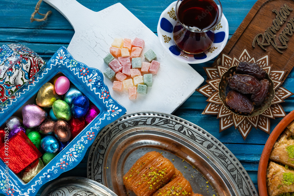 Colorful Candy and Chocolate in the Turkish Desserts, Special Concept Photo for Ramadan, Üsküdar Istanbul, Turkiye (Turkey)