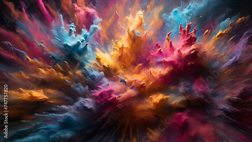 A vibrant explosion of colorful dust  swirling and dancing in the air