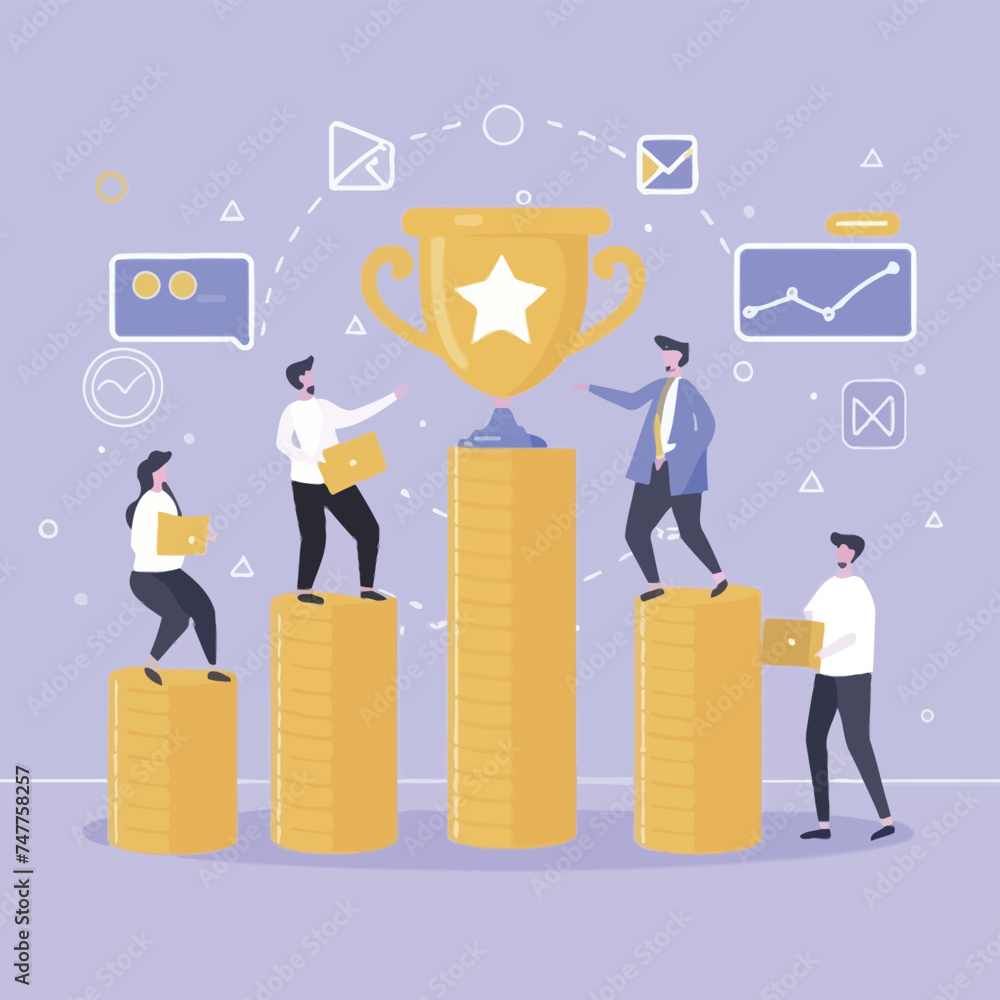 Naklejka premium 2d vector illustration colorful business , Achieving the goal among many goals with the best proposal and the best results