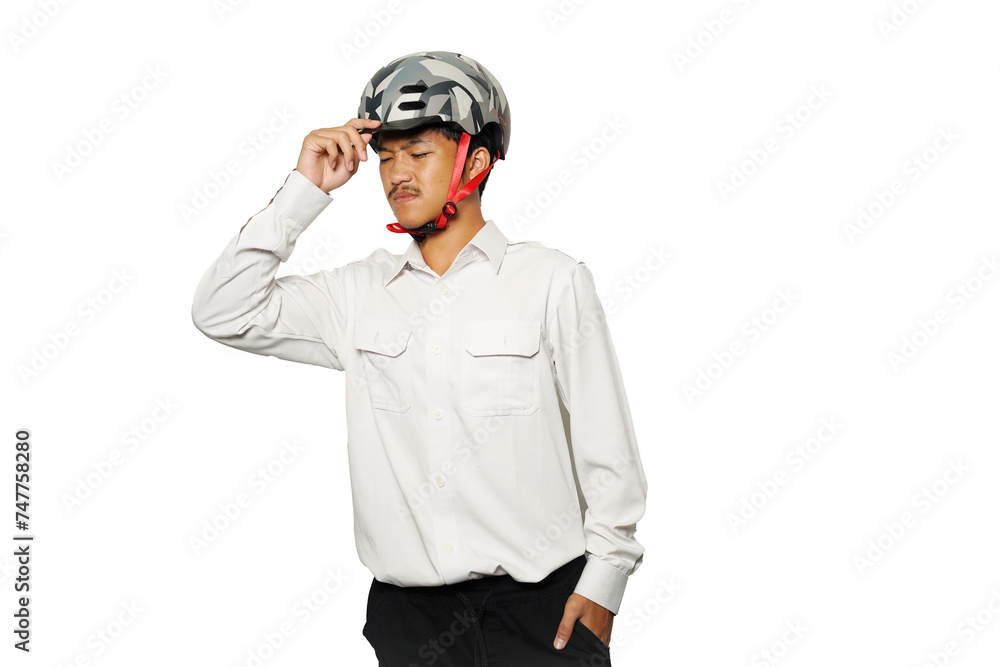 Portrait of a boy wearing white shirt for bike to work Portrait of a boy wearing white shirt for bike to work