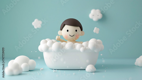 3d character baby in bathtub