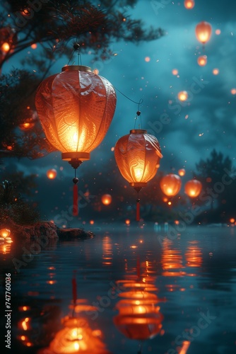 **Floating Lanterns in the Twilight Sky Photo 4K