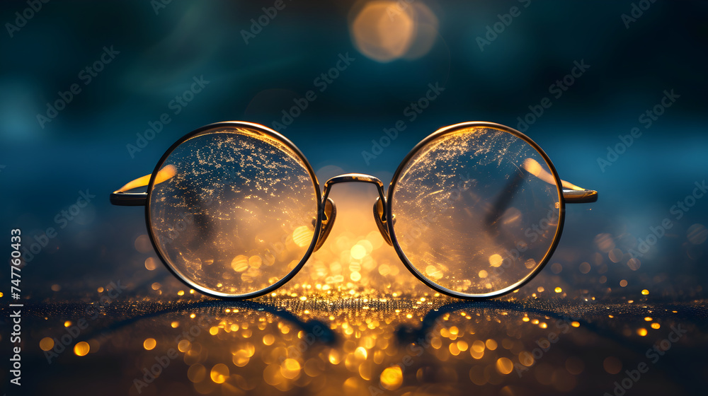 Glasses In Front Of Religious Background, Generative Ai - obrazy, fototapety, plakaty 