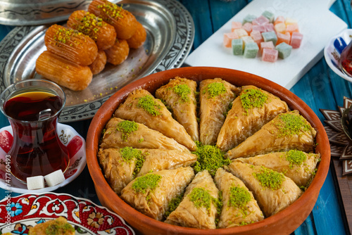 Canvas Print Traditional Turkish Sherbet Desserts (Baklava, Tulumba, Carrot Slice) Special Co