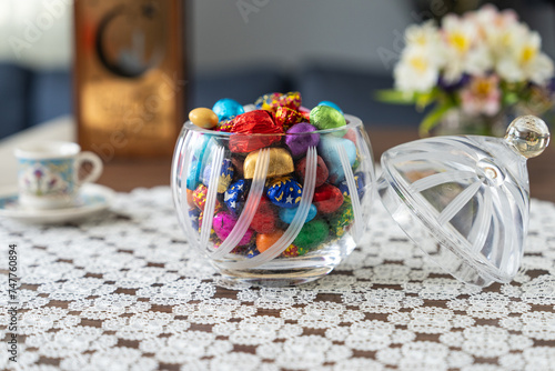 Colorful Candy and Chocolate in the Turkish Desserts, Special Concept Photo for Ramadan, Üsküdar Istanbul, Turkiye (Turkey)