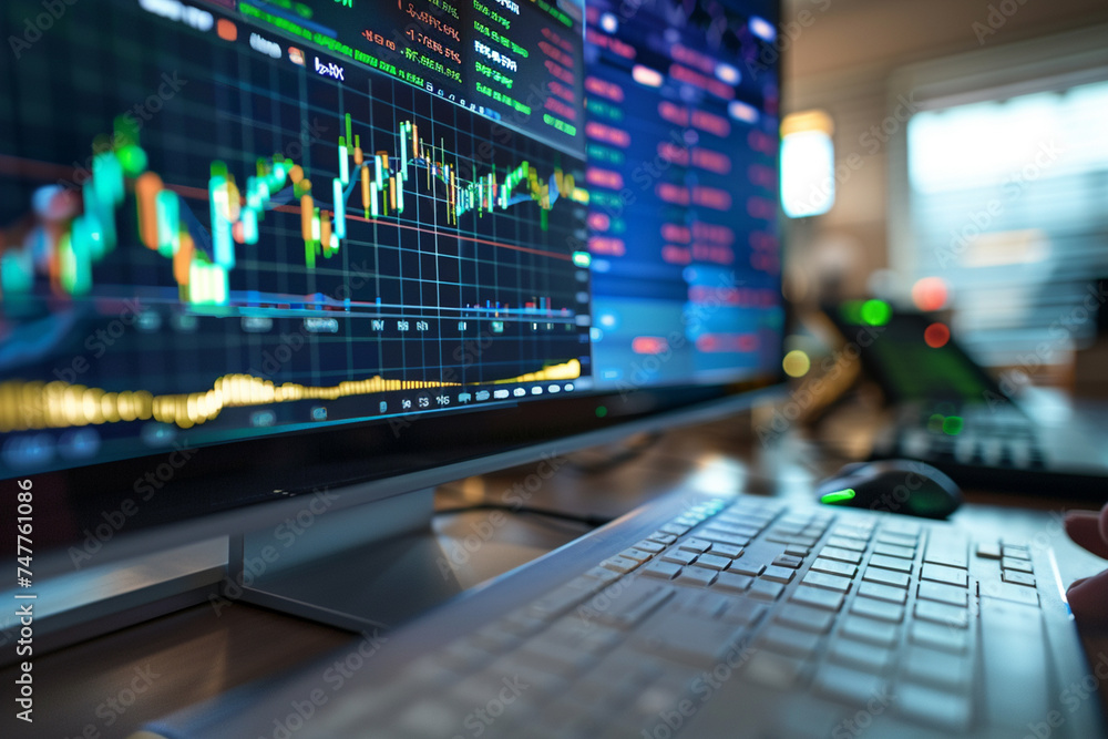 Hand On Keyboard with stock graphic on monitor Hand On Keyboard with stock graphic on monitor