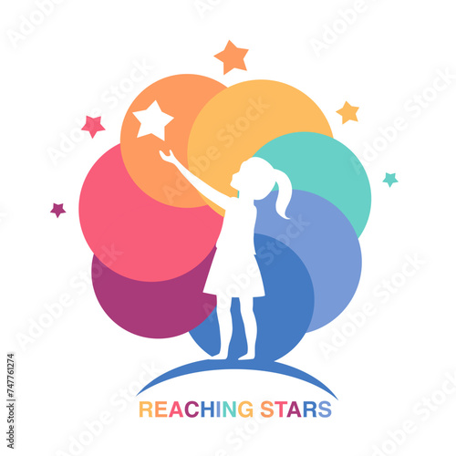 Reaching Stars Logo Design Template. Dream star logo. Emblem, Colorful, Creative Symbol, Icon.