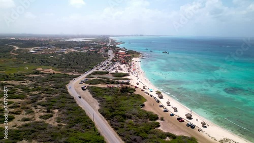 Malmok Beach aerial push in in Aruba photo