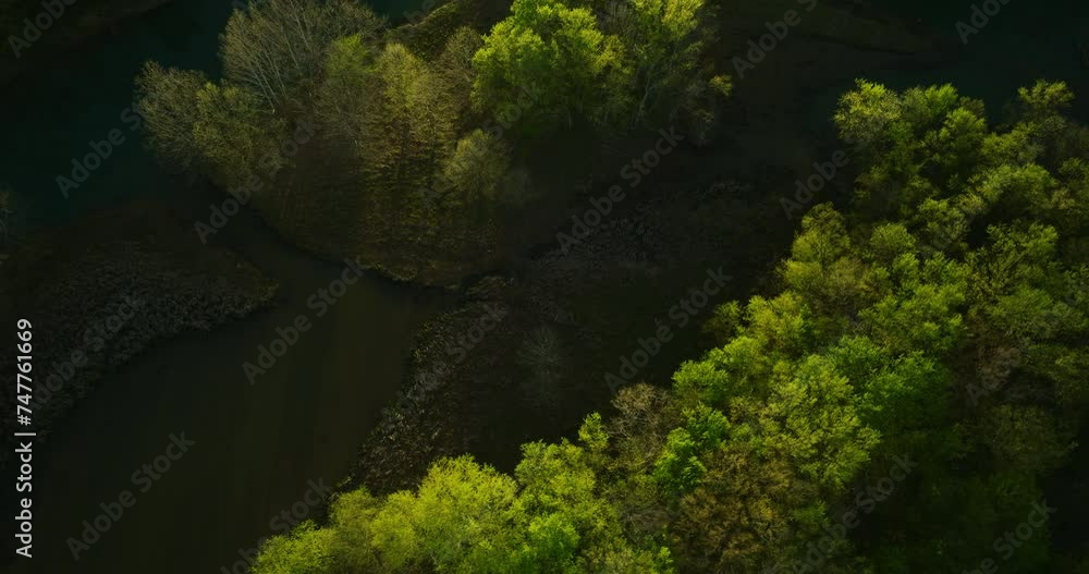 Lush greenery around Lake Sequoyah, AR, USA, with a tranquil river, aerial view Lush greenery around Lake Sequoyah, AR, USA, with a tranquil river, aerial view
