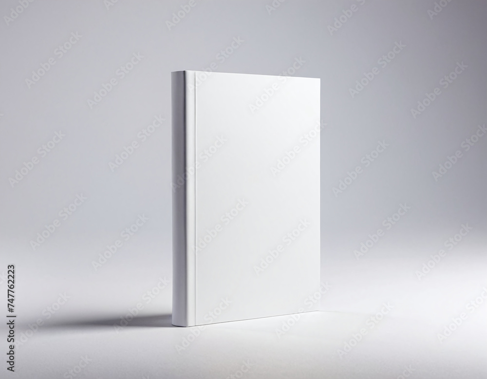Minimalist photo of a blank white book standing on a soft gray background, emphasizing simplicity and potential. Minimalist photo of a blank white book standing on a soft gray background, emphasizing simplicity and potential.