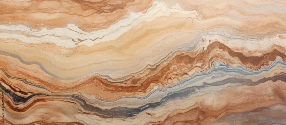 A painting showcasing a swirl of brown, blue, and white colors. The colors blend seamlessly on the canvas, creating a mesmerizing whirlpool effect that draws viewers in. A painting showcasing a swirl of brown, blue, and white colors. The colors blend seamlessly on the canvas, creating a mesmerizing whirlpool effect that draws viewers in.
