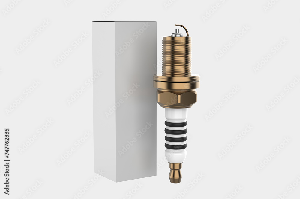 Box With Spark Plug Mockup Isolated On White Background. 3d illustration Box With Spark Plug Mockup Isolated On White Background. 3d illustration