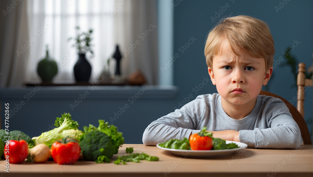 Child is very unhappy with having to eat vegetables Child is very unhappy with having to eat vegetables