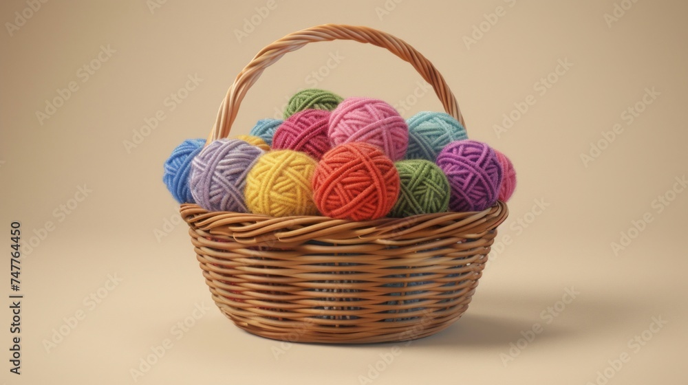 A basket overflowing with colorful balls of yarn, ready to be used for knitting or crocheting projects. A basket overflowing with colorful balls of yarn, ready to be used for knitting or crocheting projects.
