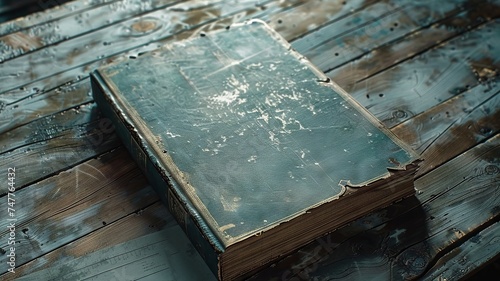 Blank open book resting on a rustic wooden surface, evoking a sense of knowledge and vintage charm.