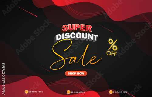 super discount sale discount template banner with copy space for product sale with abstract gradient black and red background design