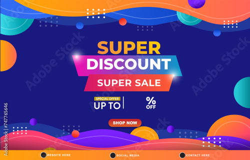 super discount sale tempate banner with blank space for product sale with abstract gradient blue and orange background design