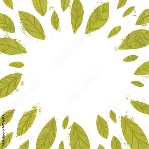 Ilustraci  n marco hojas verdes de   rbol en el centro y fondo blanco  d  a de la primavera 21 de marzo comienzo de la primavera  marco decorativo de hojas de   rbol verdes naturaleza