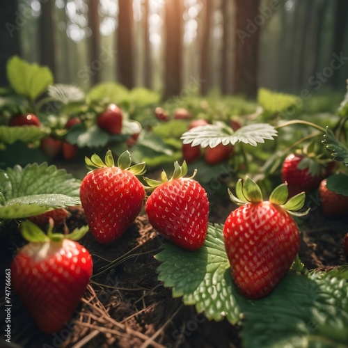 Forest full of delicious strawberries, Generative Ai
