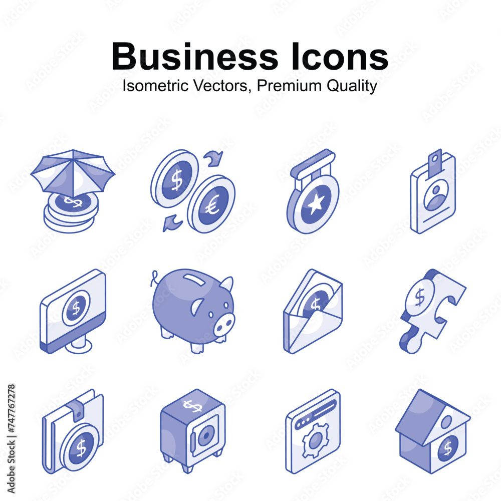 Well designed business and finance isometric icons set, easy to use and download Well designed business and finance isometric icons set, easy to use and download