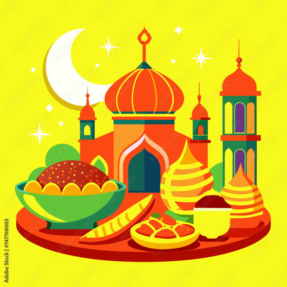 Fototapeta premium Beautiful Ramadan iftar graphic design in illustration vector 