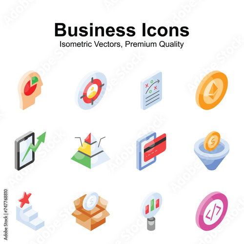 Have a look at this visually appealing business and finance isometric icons set