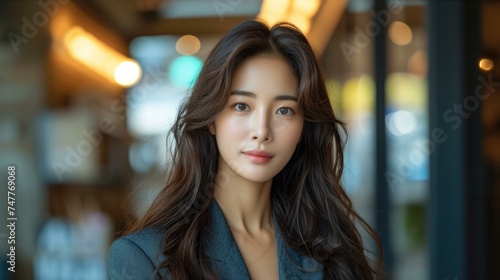 Wallpaper Mural A beautiful young woman with long hair in a business suit. Generative AI. Torontodigital.ca