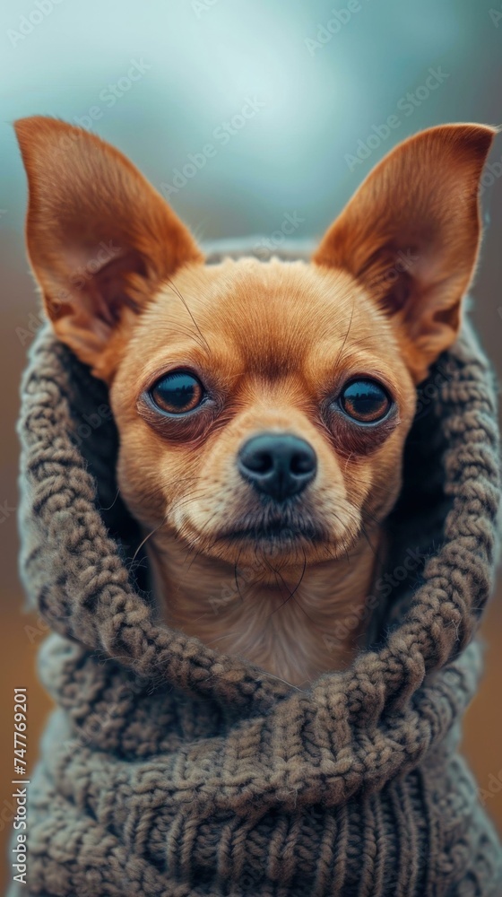 A chihuahua wearing a sweater. Generative AI.