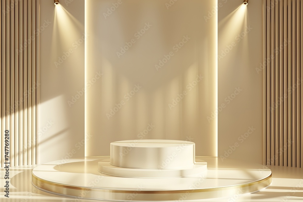 Product podium display, shiny gold luxury style Product podium display, shiny gold luxury style