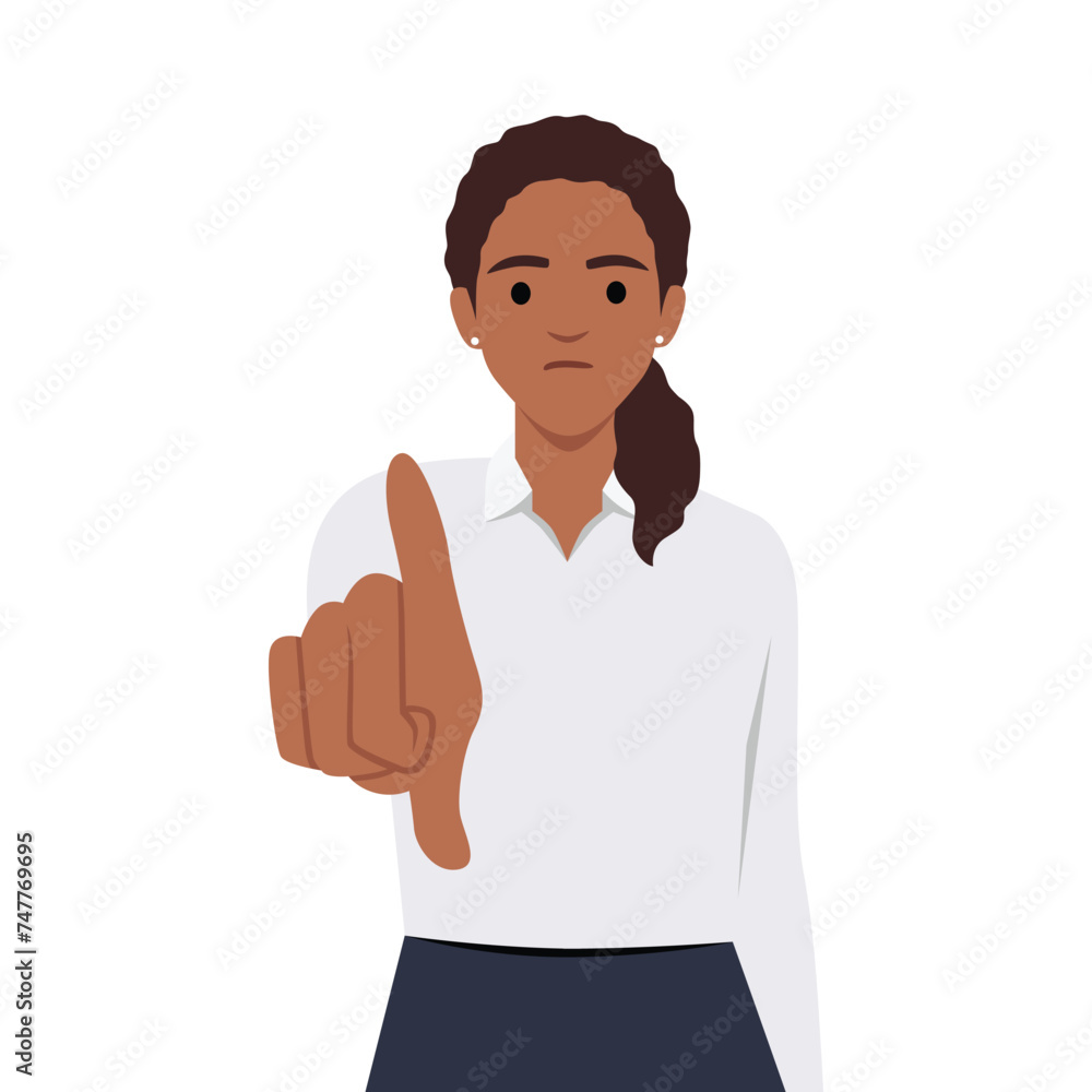 Gesture business woman pointing finger at you. Flat vector illustration isolated on white background Gesture business woman pointing finger at you. Flat vector illustration isolated on white background