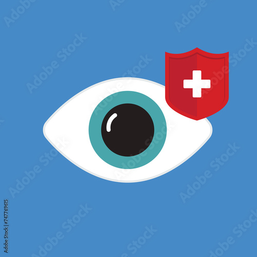 Eyesight protection. Vector illustration of human eye with guard shield.