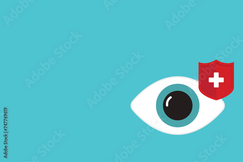 Eyesight protection. Vector illustration of human eye with guard shield.