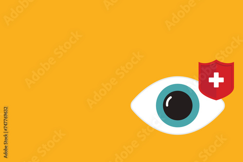 Eyesight protection. Vector illustration of human eye with guard shield.