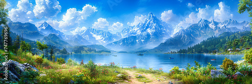 Majestic Mountain Landscape with Reflective Lake, Nature and Travel Scenery, Summer Adventure and Scenic Beauty