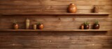 A wooden shelf is stacked with an assortment of vases on top of additional wooden shelves against a wall background. The vases vary in size, shape, and color, adding a decorative touch to the room.