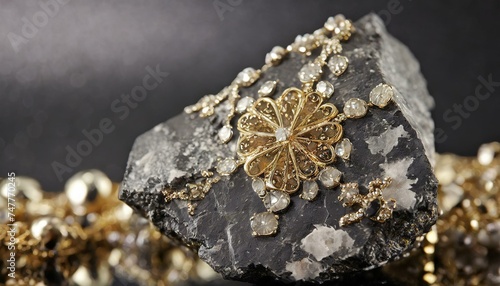 golden jewelry on the tree, wallpaper a close up of a piece of yellow and brown rock, a macro photograph by