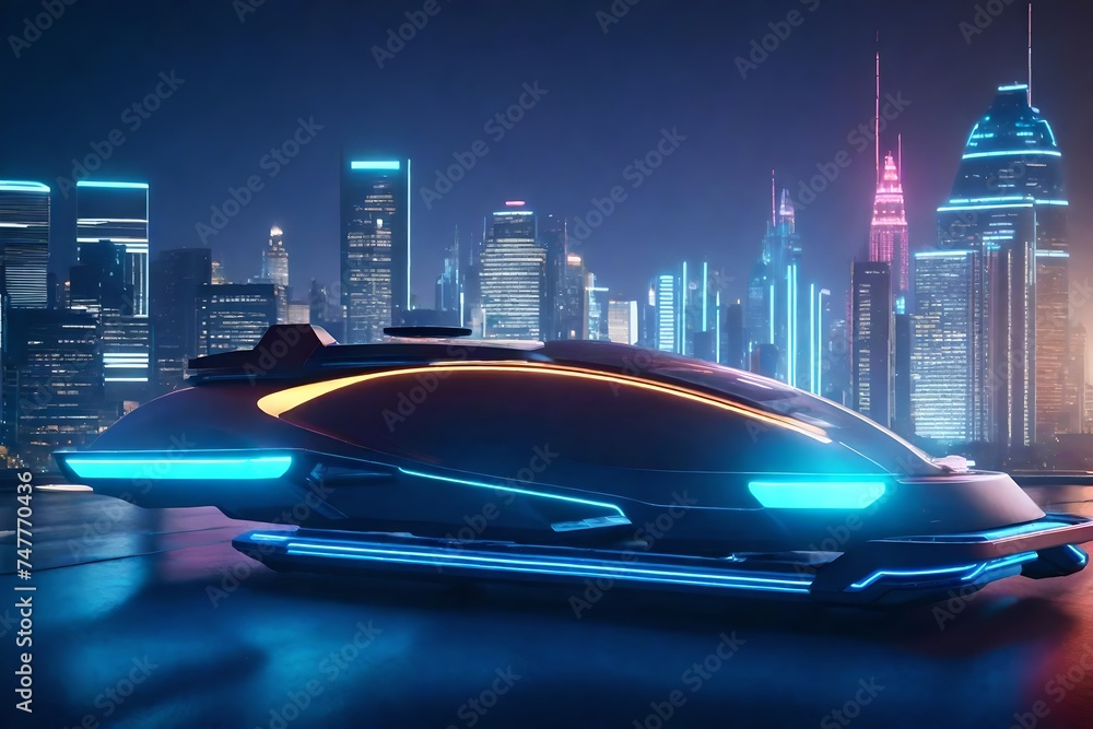 A retro-futuristic hovercar gliding above a city skyline, its sleek lines and levitating technology embodying the dreams of a future where transportation knows no bounds.
