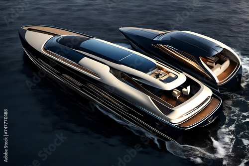 Obraz na płótnie A concept luxury yacht-inspired car parked by the waterfront, its elegant lines and opulent interior making it the epitome of automotive luxury and sophistication. w salonie