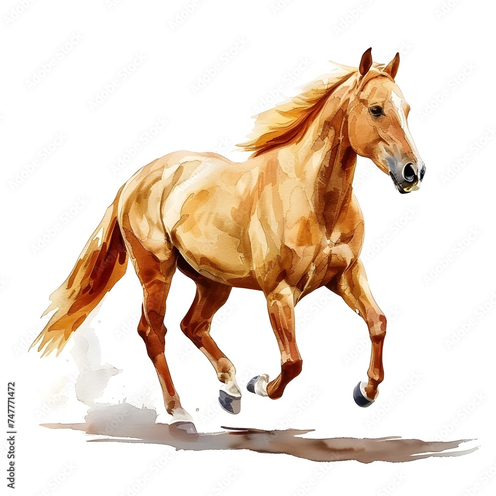Naklejka premium Watercolor Horse Illustration in Amber and Brown