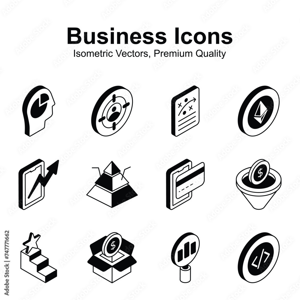 Have a look at this visually appealing business and finance isometric icons set