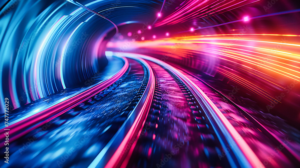 Speed and Motion in Futuristic Road, Abstract Light Trails in Tunnel, Dynamic Transportation and Technology Concept