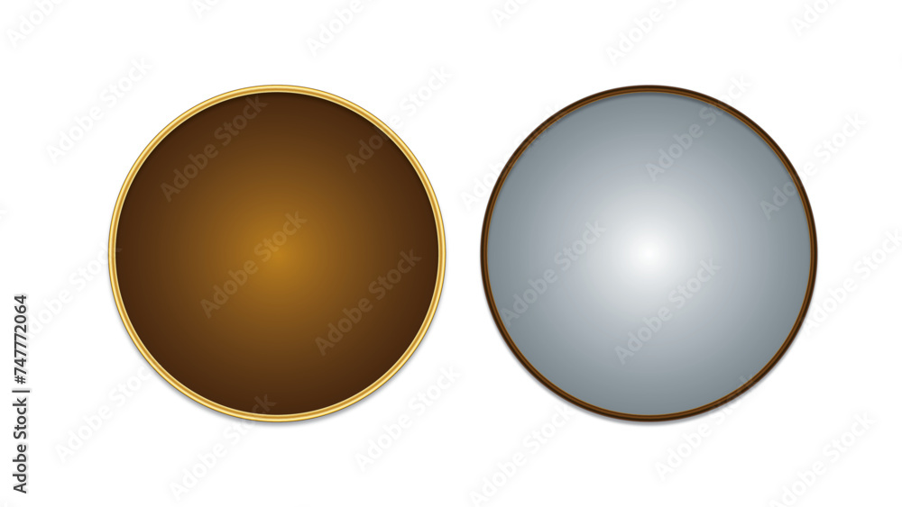 Mirrors set of different circle shapes isolated. Realistic mirror frame, white mirrors template. Realistic design for interior furniture. vector illustration.